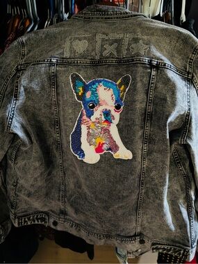 French Bulldog Jean Jacket. Sequined puppy patch. 1 of a kind!! ♥️